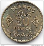 morocco 20 francs AH 1371 1952 km 50 unc cat val 20 $, Postzegels en Munten, Verzenden, Overige landen, Losse munt