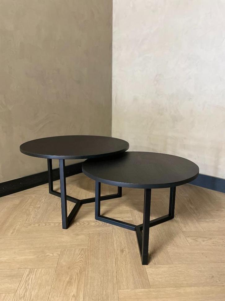 Zwart eiken salontafel set | rond, Huis en Inrichting, Tafels | Salontafels, Nieuw, Minder dan 50 cm, 50 tot 100 cm, 50 tot 100 cm