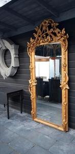 Antieke zware spiegel met robuuste kuif, Ophalen of Verzenden, Rechthoekig, Minder dan 50 cm