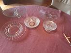 5 glazen voorwerpen, bonbonschaaltje, 3 schalen en 1 vintage, Ophalen
