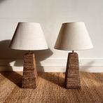 Set 2 Birma rieten rotan tafellamp vintage, Vintage, Ophalen of Verzenden, Zo goed als nieuw, Minder dan 50 cm