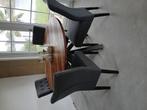 Ronde mango/acasia houten eettafel met stoelen, Huis en Inrichting, Tafels | Eettafels, Ophalen, Rond, Zo goed als nieuw, 100 tot 150 cm