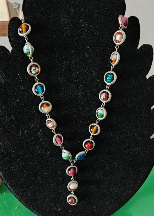 Vintage MKM Design gekleurde glaskralen ketting, Sieraden, Tassen en Uiterlijk, Kettingen, Zo goed als nieuw, Overige materialen