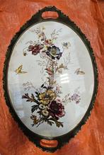 Oud porseleinen dienblad, gebloemd., Ophalen of Verzenden