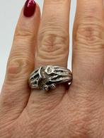 A704 Prachtige zilveren ring brutalist maat 20,5, Met kristal, 20 of groter, Ophalen of Verzenden, X