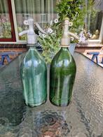 Twee vintage soda sifonflessen – groen glas met metalen kop, Ophalen, Gebruikt, Overige typen