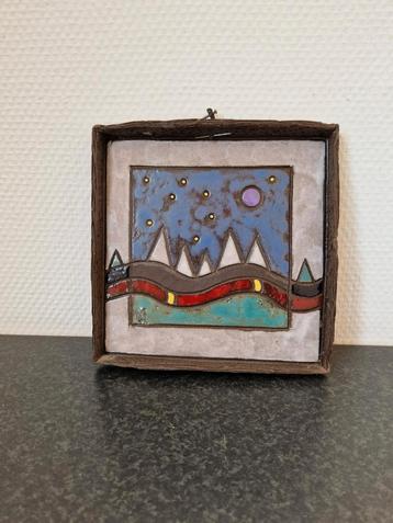 Vintage wandtegel bergen en sterrenhemel keramiek kunst beschikbaar voor biedingen