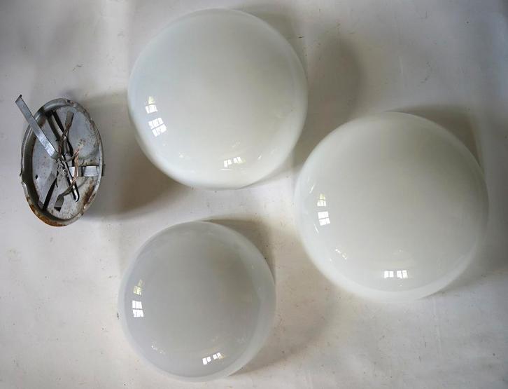 vintage art deco plafondlamp gispen stijl opaline schuif XL, Huis en Inrichting, Lampen | Plafondlampen, Gebruikt, Glas, Metaal