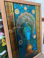 Glasraam voorstelling pauw in hardhouten frame, Doe-het-zelf en Verbouw, Glas en Ramen, Ophalen, Gevelraam of Ruit, 160 cm of meer