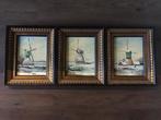 3 Geschilderde molens  in goudkleurige lijsten 28x23 cm, Ophalen of Verzenden