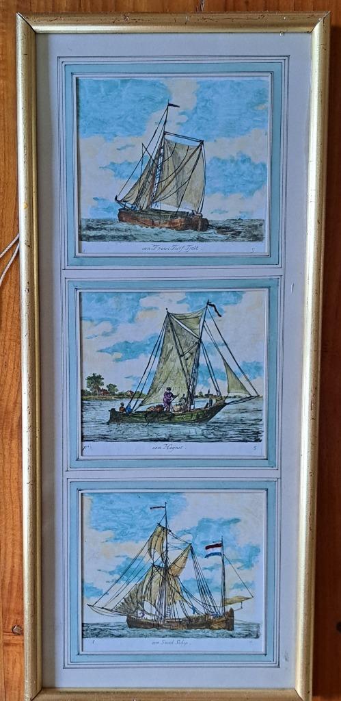 Gerrit Groenewegen 3 x Schepen gravure uit 1789, Antiek en Kunst, Kunst | Etsen en Gravures, Ophalen of Verzenden