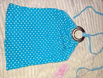 Nieuw haltertopje blauw witte polkadots maat S lichtblauw  beschikbaar voor biedingen