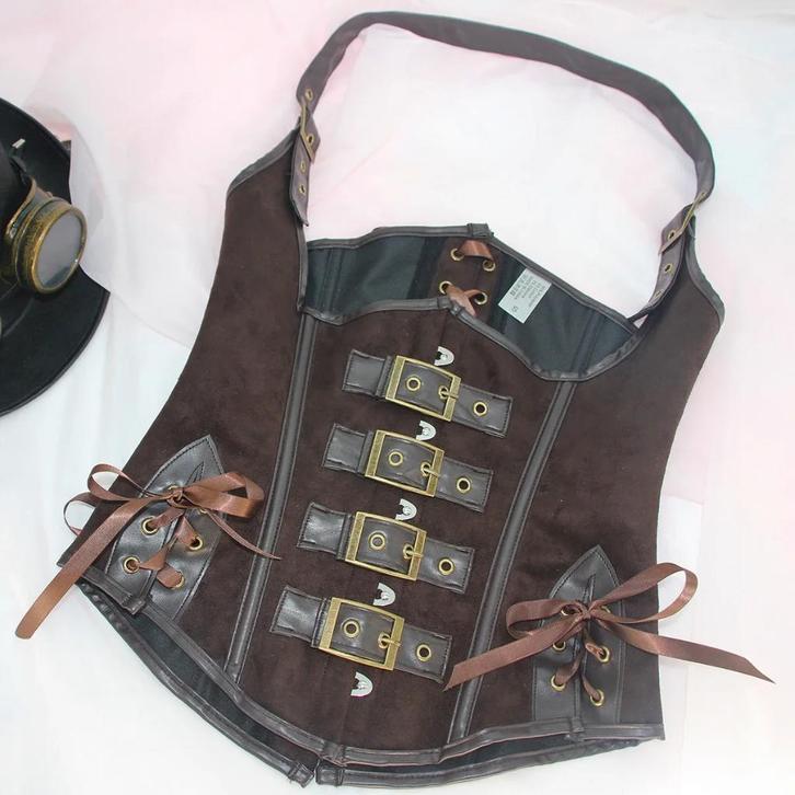 Bruin dames korset met gespen vrouwen corset steampunk, Kleding | Dames, Ondergoed en Lingerie, Body of Korset, Bruin, Verzenden