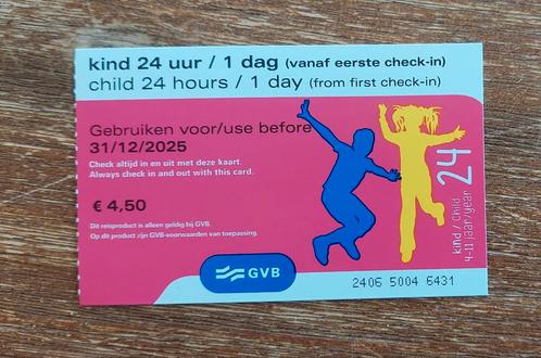 GVB kinderdagkaart Amsterdam, Tickets en Kaartjes, Trein, Bus en Vliegtuig, Eén persoon, Algemeen kaartje, Bus, Metro of Tram