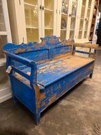 Antieke Hongaarse klepbank blauw | sleets | robuust, Ophalen of Verzenden