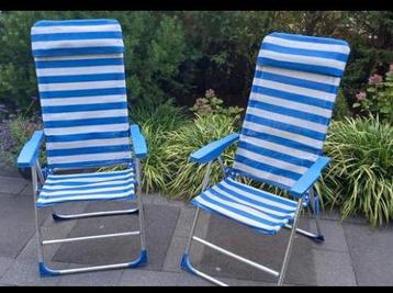2 Campingstoelen ZGAN - Blauw/Wit Gestreept verstelbaar beschikbaar voor biedingen