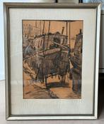 Tekening van Henk Bellaard (1896-1975) woonschip, gesigneerd, Ophalen of Verzenden