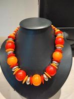 Art Deco Ketting Orange en Cherry Rood Bakeliet kralen, Verzenden, Zilver, Ketting, Met edelsteen