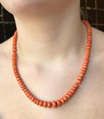 Bloedkoraal antieke kaasjes ketting 14k gouden slot dames, Verzenden, Goud, Ketting, Met edelsteen