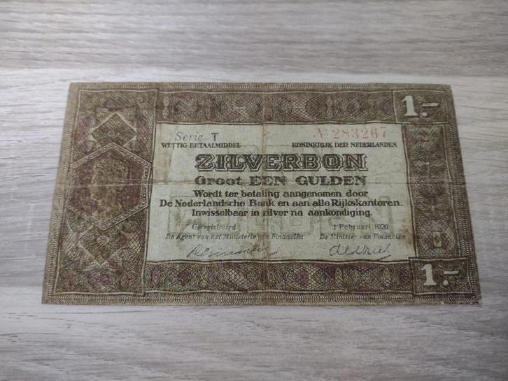 Biljet 1 gulden 1920, zilverbon oude type (1 letter), Postzegels en Munten, Bankbiljetten | Nederland, 1 gulden, Ophalen of Verzenden