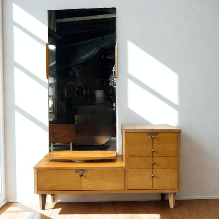 vintage kaptafel / kast met draaibare spiegel - hout, lades, Huis en Inrichting, Tafels | Kaptafels, Gebruikt, 150 tot 200 cm