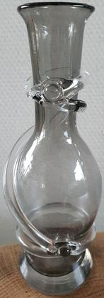 Vaasje mondgeblazen doorzichtig grijs glas design glaskunst, Ophalen of Verzenden