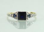 Antieke Art Deco gouden ring saffier en diamant, Sieraden, Tassen en Uiterlijk, Antieke sieraden, Ophalen of Verzenden, Goud, Ring