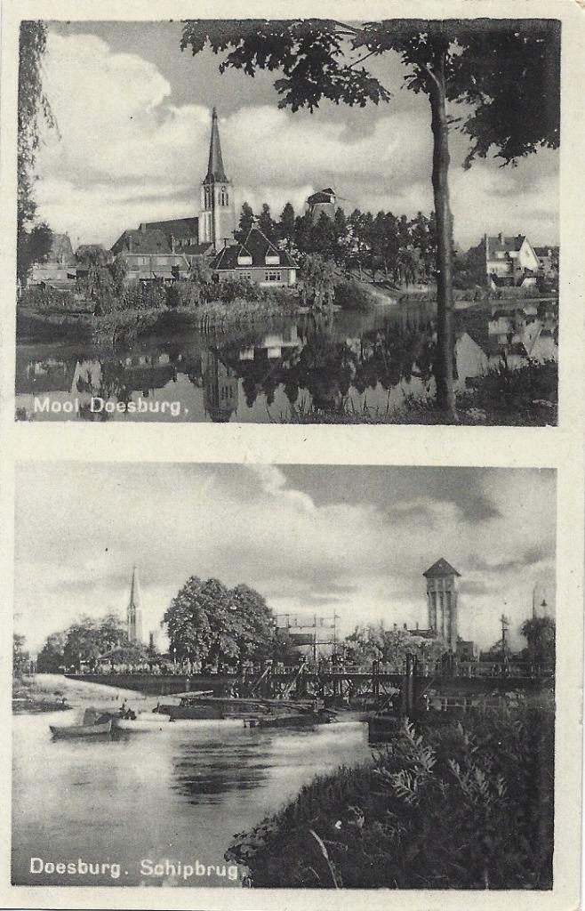 AK Mooi Doesburg schipbrug Ijssel kerk, Verzamelen, Ansichtkaarten | Nederland, Gelopen, Gelderland, 1920 tot 1940, Ophalen of Verzenden