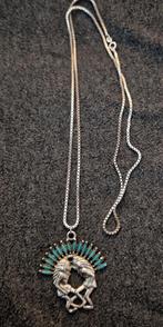 ketting, zilver 925, turquoise hanger Indianen hoofdtooi., Ophalen, Zo goed als nieuw, Zilver, Overige materialen