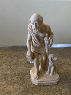 Wit stenen beeldje man met hond, Verzamelen, Beelden en Beeldjes, Gebruikt, Ophalen of Verzenden, Mens