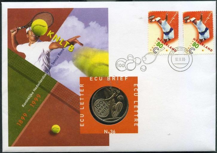 Nederland 1999 Ecubrief 100 jr KNLTB  tennis incl. Munt, Postzegels en Munten, Brieven en Enveloppen | Nederland, Envelop, Ophalen of Verzenden