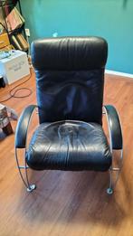 Vintage Relax Stoel - Zwart Leer, Huis en Inrichting, Fauteuils, Ophalen, Gebruikt, Vintage, 75 tot 100 cm