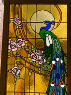 Glas in Lood Ramen - Pauwen in Hardhouten Frame, Ophalen