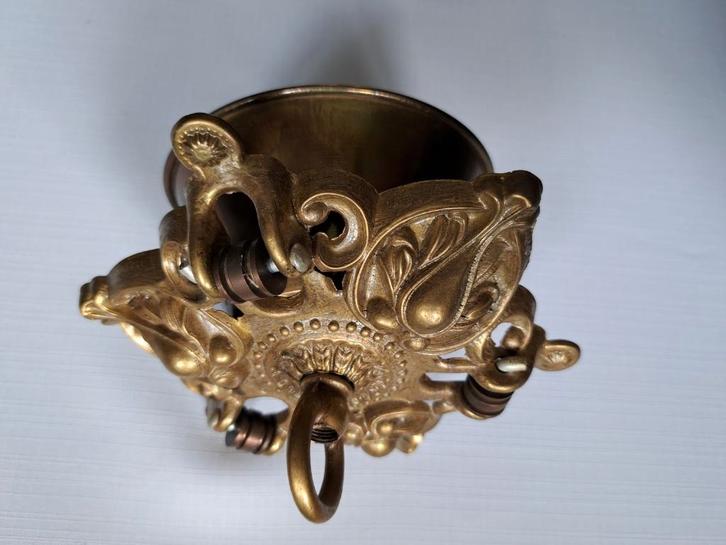 Antiek messing plafondplaat katrol systeem hanglamp olielamp, Antiek en Kunst, Antiek | Lampen, Verzenden