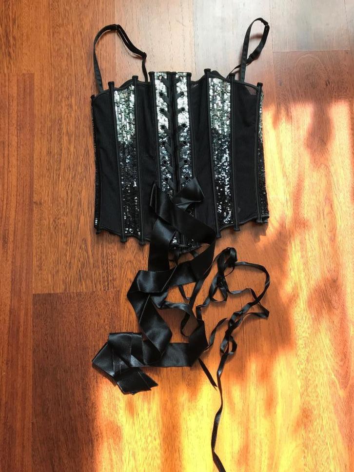 Nieuw - Argentovivo sexy corset zilver bling zwart - EU85B, Kleding | Dames, Tops, Nieuw, Maat 36 (S), Zwart, Zonder mouw, Ophalen of Verzenden