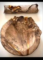 Handgemaakte Keramische Schaal met Bladgoud + Object setje., Ophalen of Verzenden