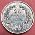 25 cent 1849. UNC., Postzegels en Munten, Zilver, Ophalen of Verzenden, Koning Willem II, Losse munt