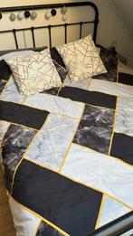 Geometrisch zwart/wit/goud dekbedovertrek 200x200cm, Zwart, Dekbedovertrek, Tweepersoons, Ophalen of Verzenden
