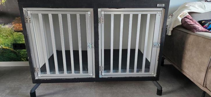 Zwart geschilderde steigerhouten hondenbench, Dieren en Toebehoren, Hondenbenches, Ophalen