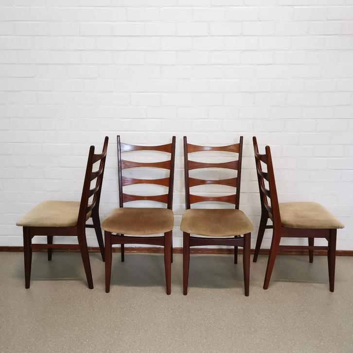 Vintage ladderstoelen stoelen jaren '70, Huis en Inrichting, Stoelen, Gebruikt, Vier, Hout, Stof, Ophalen