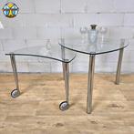 Unieke retro chromen glazen aanpasbare salontafel 2 bladen, 45 tot 60 cm, ., Ophalen of Verzenden, .