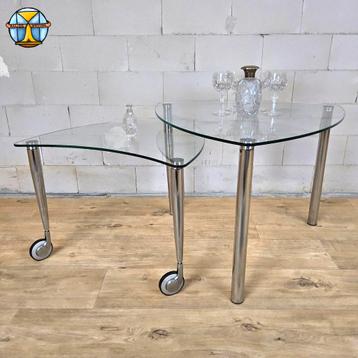 Unieke retro chromen glazen aanpasbare salontafel 2 bladen beschikbaar voor biedingen