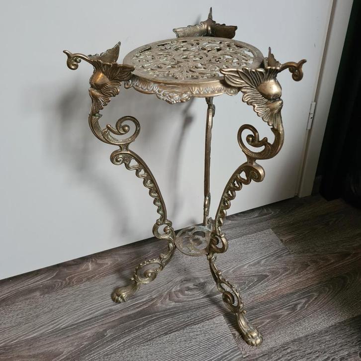 Vintage Messing koperen plantentafel bijzettafel, Antiek en Kunst, Antiek | Koper en Brons, Koper, Ophalen