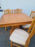 Houten Eettafel is uitschuifbaar met 4 Stoelen blank eiken, Huis en Inrichting, Stoelen, Ophalen of Verzenden, Zo goed als nieuw