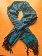 Mooie blauw-zwarte sjaal met franjes, Ophalen of Verzenden, Zo goed als nieuw, Sjaal