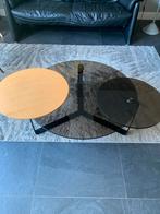Salontafel Rookglas & Licht Eiken, Huis en Inrichting, Tafels | Salontafels, Gebruikt, 50 tot 100 cm, Rond, Ophalen of Verzenden