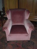Antieke fauteuil oud roze opnieuw gestoffeerd Queen Anne, Ophalen, Minder dan 75 cm, Zo goed als nieuw, Stof