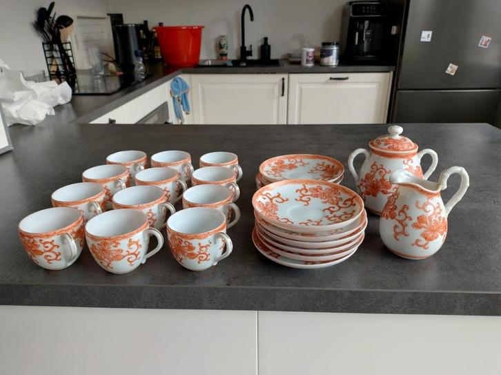Antiek Japans Arita Servies 1900 vintage porselein oranje, Antiek en Kunst, Antiek | Servies compleet, Ophalen of Verzenden