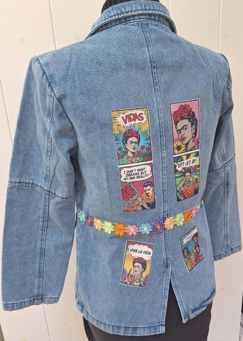 Frida Kahlo dames spijkerjasje, jeansjasje, denim, POP ART,, Kleding | Dames, Jassen | Zomer, Nieuw, Maat 38/40 (M), Blauw, Ophalen of Verzenden