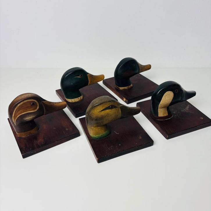 Antieke handgesneden Japanse eendenkoppen wandkapstok, Antiek en Kunst, Antiek | Woonaccessoires, Ophalen of Verzenden